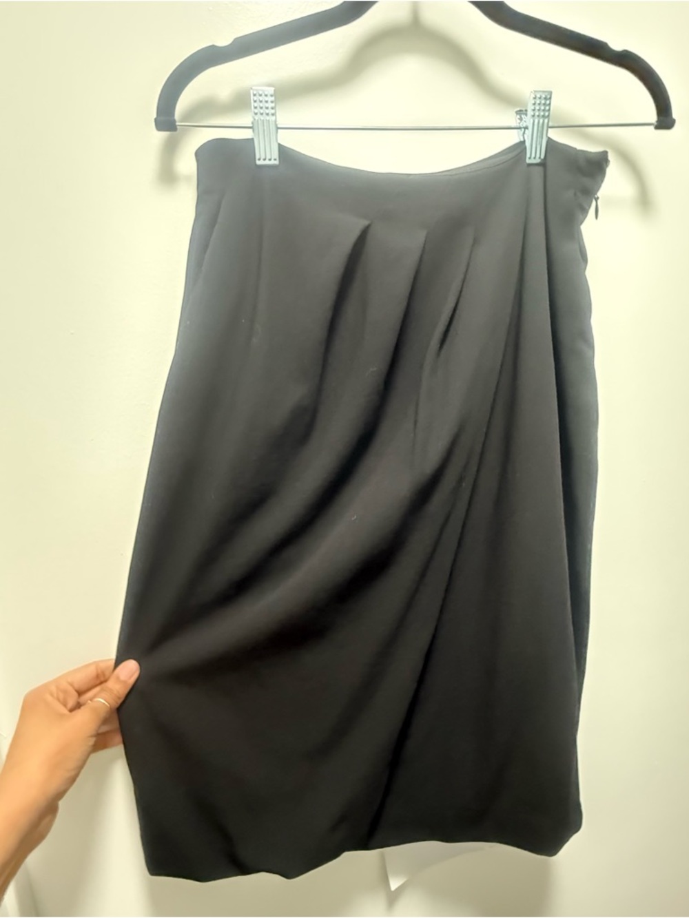 Piazza Sempione Italian Virgin Wool Black Draped Front Pencil Skirt Size M US 6